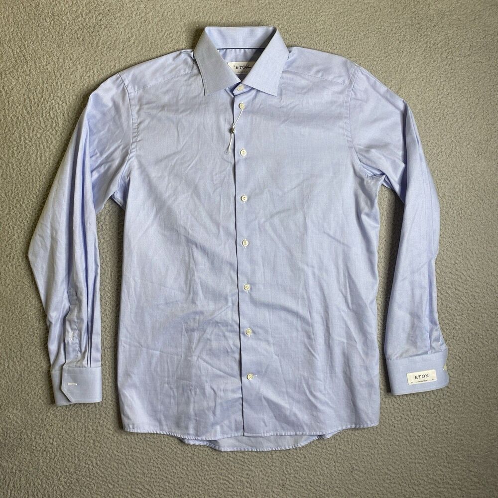 Eton Contemporary Shirt Mens 15.5 39 Blue Houndstooth Preppy Casual NWOT **